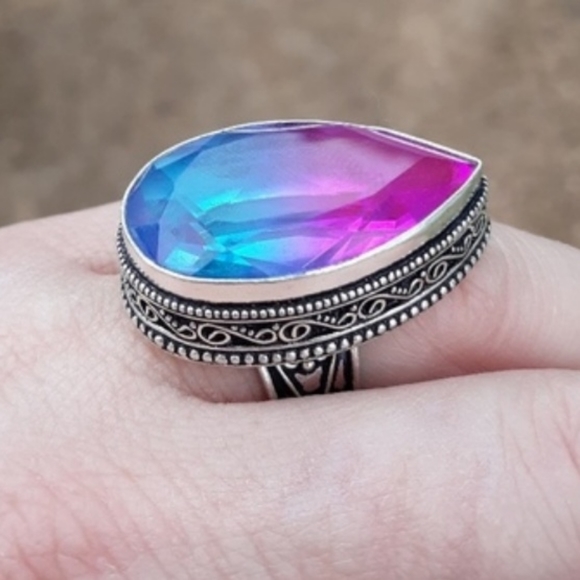 New Bi-Color Tourmaline 925 Silver Statement Ring. - Picture 3 of 11